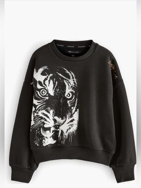 smAllSaints by AllSaints Tiger Graphic Crewneck Sweatshirt Size 9/10 Black